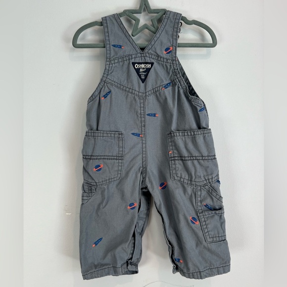 OshKosh B'gosh Space Theme AOP Classical Overalls Grey 6M Baby - Picture 2 of 6